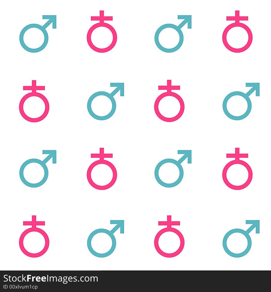 The symbol of women & men in pink & blue on white. The symbol of women & men in pink & blue on white