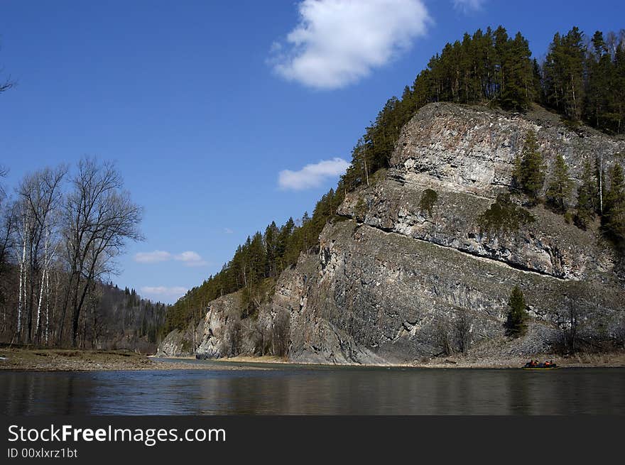 Russia, Bashkiria, Ural river in rock