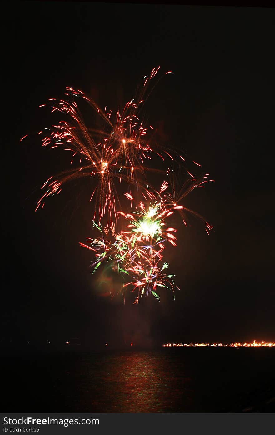 Colorful fancy fireworks by the bay