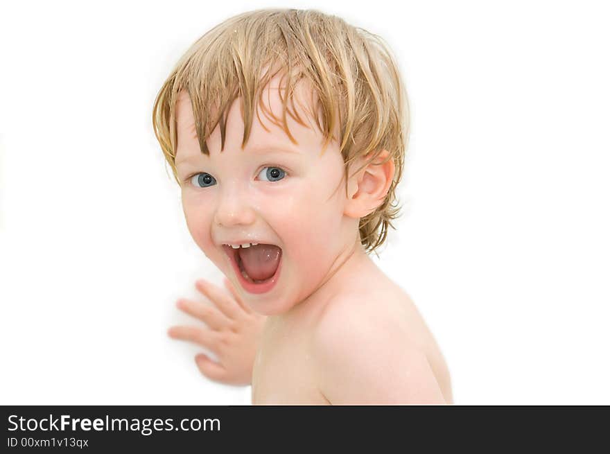 Cheerful Boy On White Background