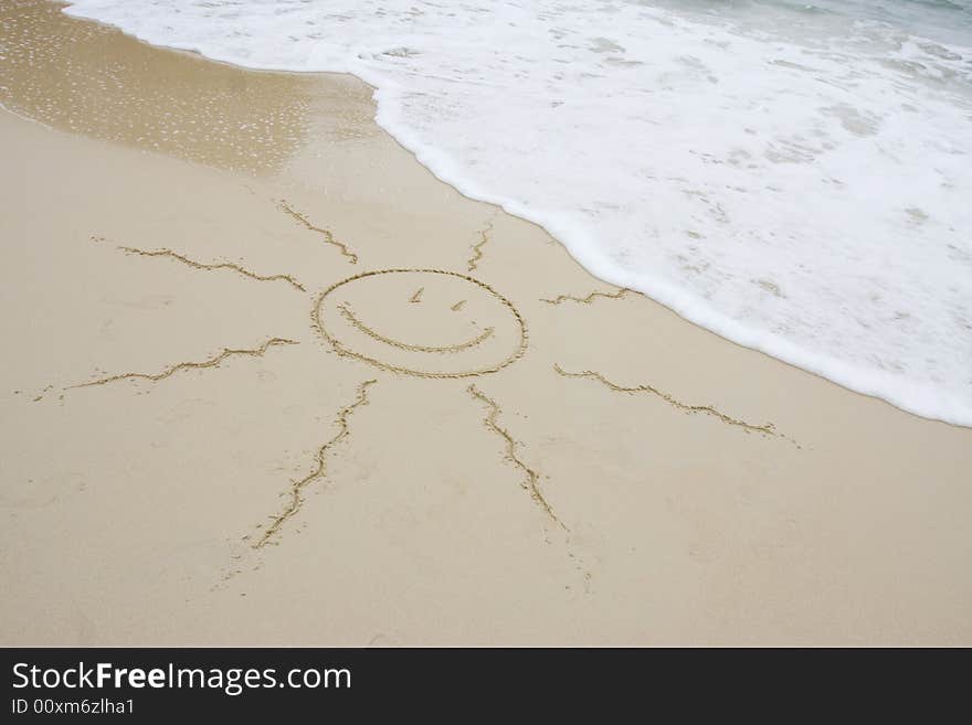 Sunny holiday falling in water, sign on the beach. Sunny holiday falling in water, sign on the beach