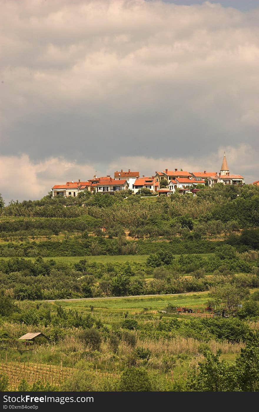 Croatian town on the top of a hill