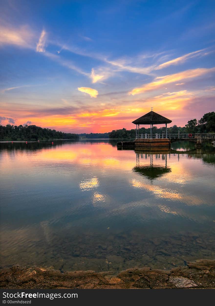 Sunset Over Lake Pavilion