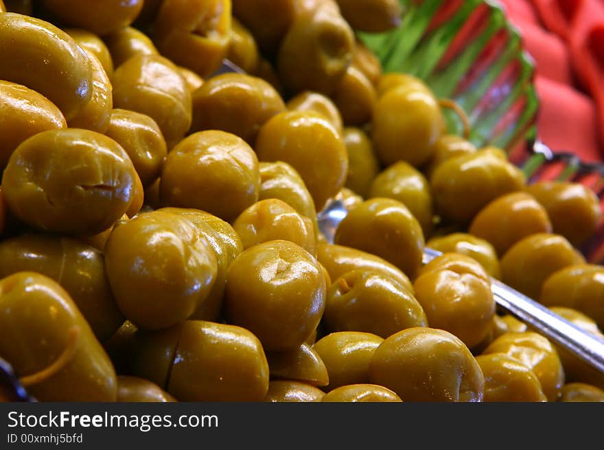 Green olives on a plate