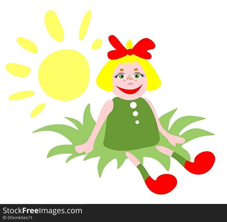 Funny girl and sun isolated on a white background.