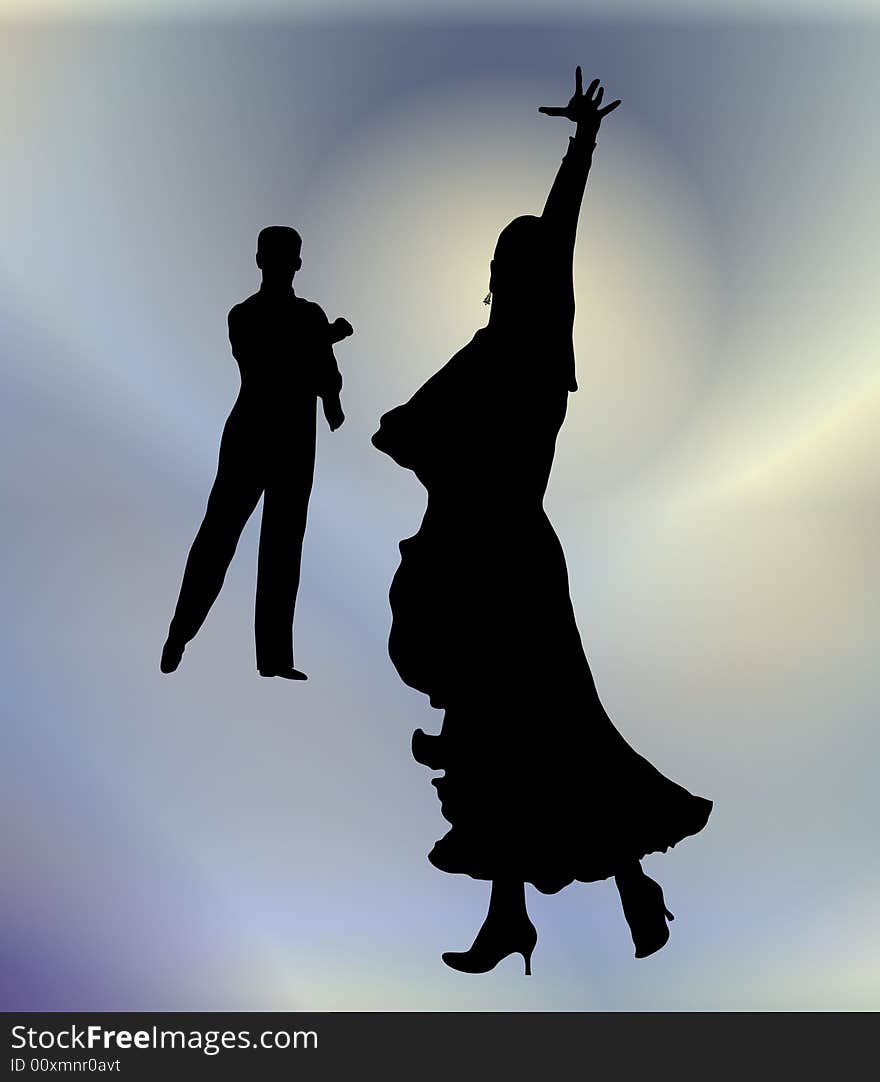 Silhouette illustration of young couple ballroom dancing. Silhouette illustration of young couple ballroom dancing