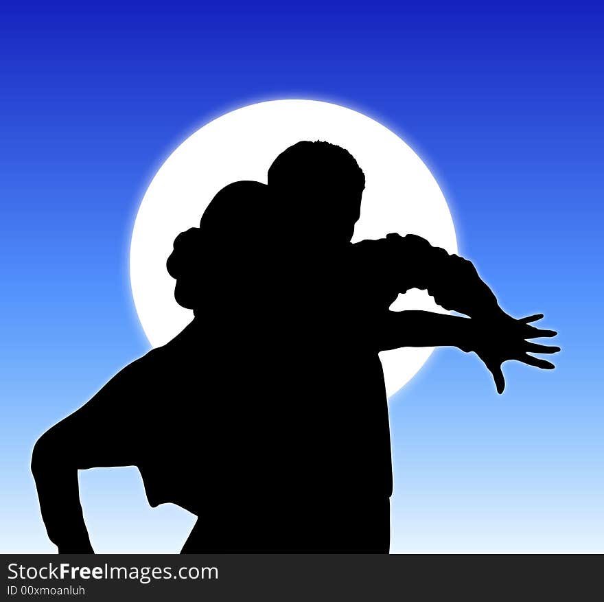 Silhouette illustration of young couple ballroom dancing. Silhouette illustration of young couple ballroom dancing