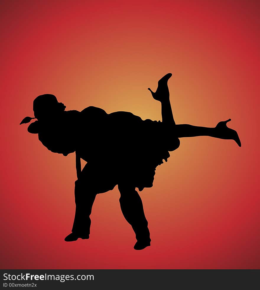 Silhouette illustration of young couple ballroom dancing. Silhouette illustration of young couple ballroom dancing