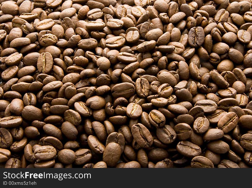 Background of coffee beans close-up