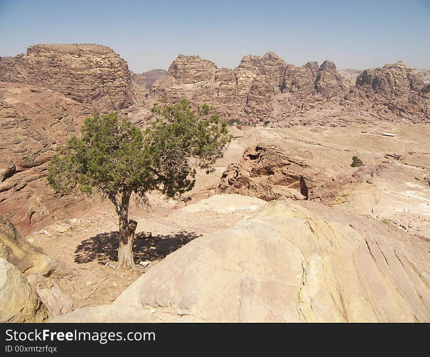 Archaeological site of Petra in Jordan surrounded by beautiful mountains. Archaeological site of Petra in Jordan surrounded by beautiful mountains