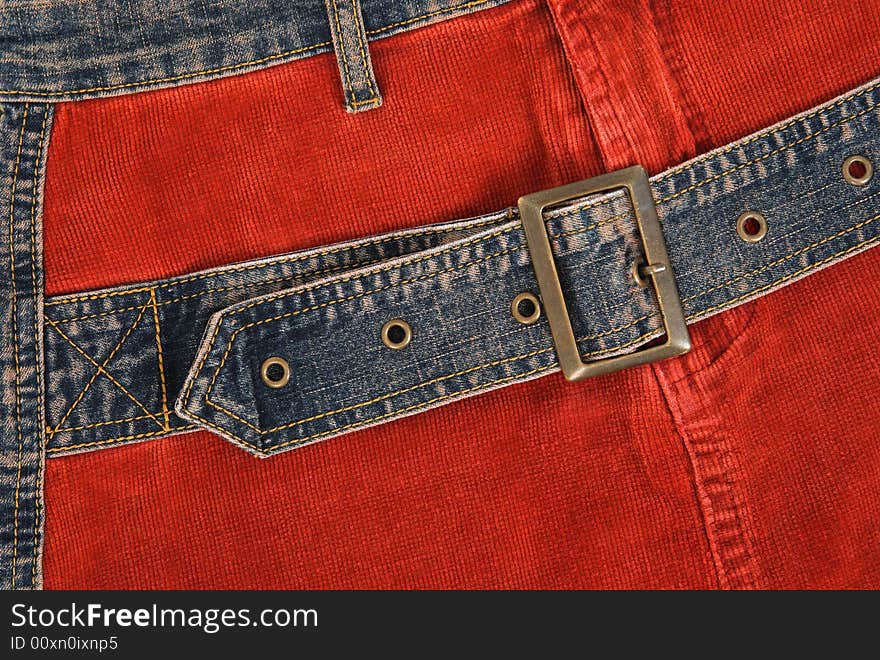 Corduroy clothing with denim belt