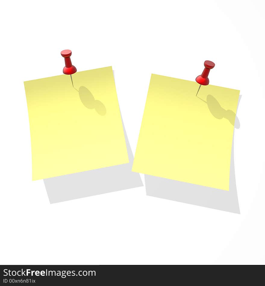 Yellow paper pinned to a white background with clipping path