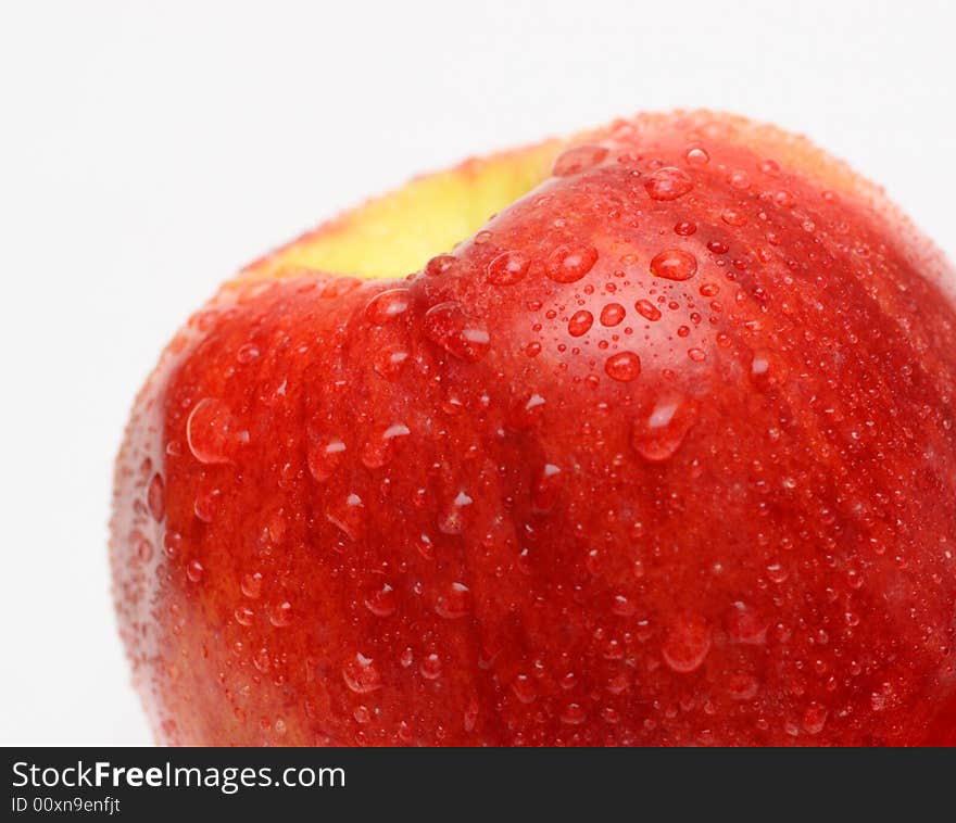 Wet Red Apple With Drops