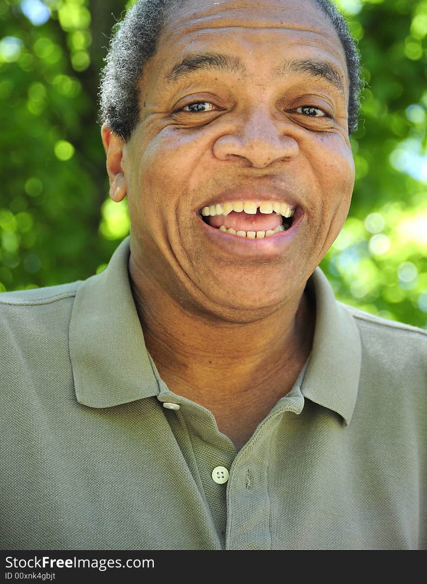 Portrait of a african american male outdoors.