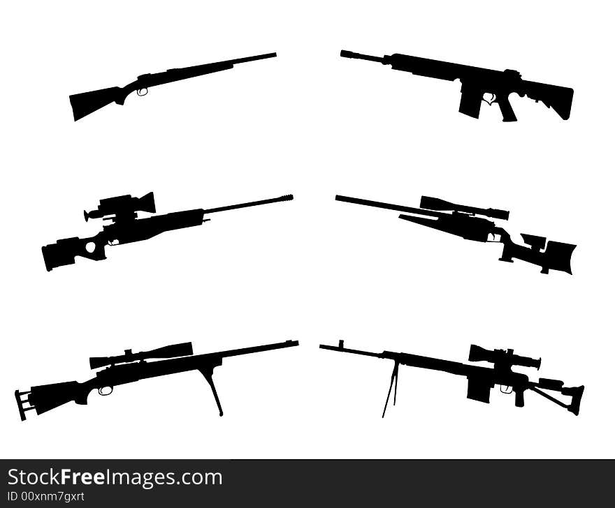 Black silhouettes of the weapon on white background