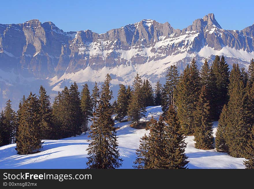 Winter mountains piste in swiss Alps. Winter mountains piste in swiss Alps