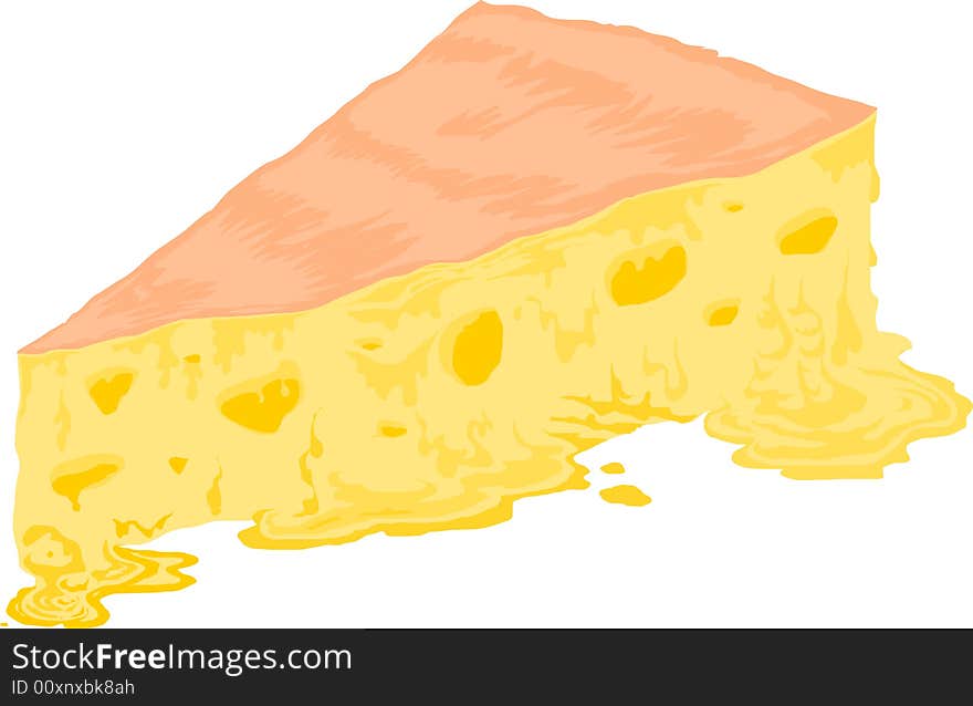 A slice of melting generic cheese with some holes. A slice of melting generic cheese with some holes.