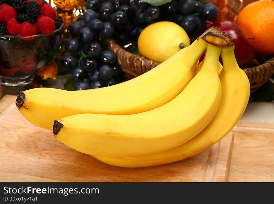 Fresh ripe bananas in kitchen or restaurant.