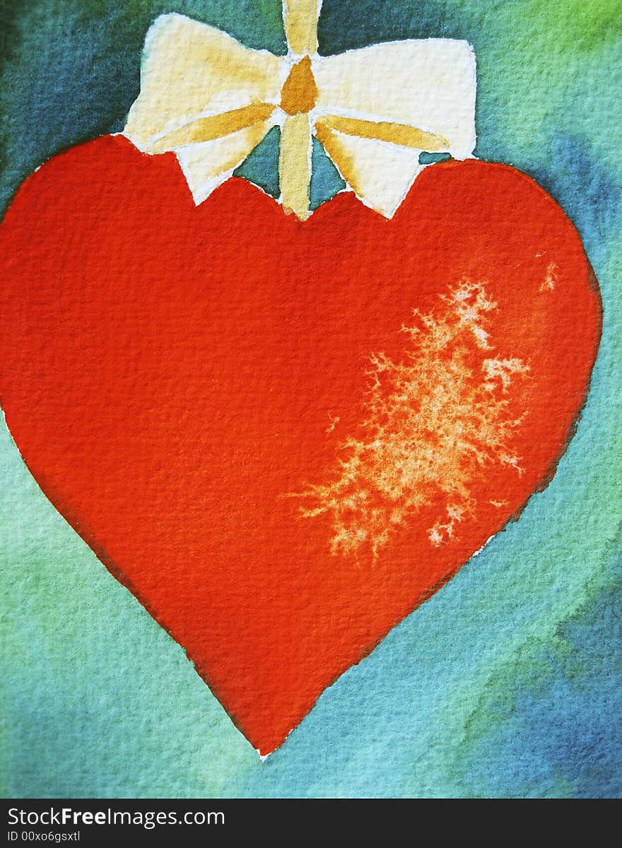 Watercolor painting of a red heart, created by the photographer