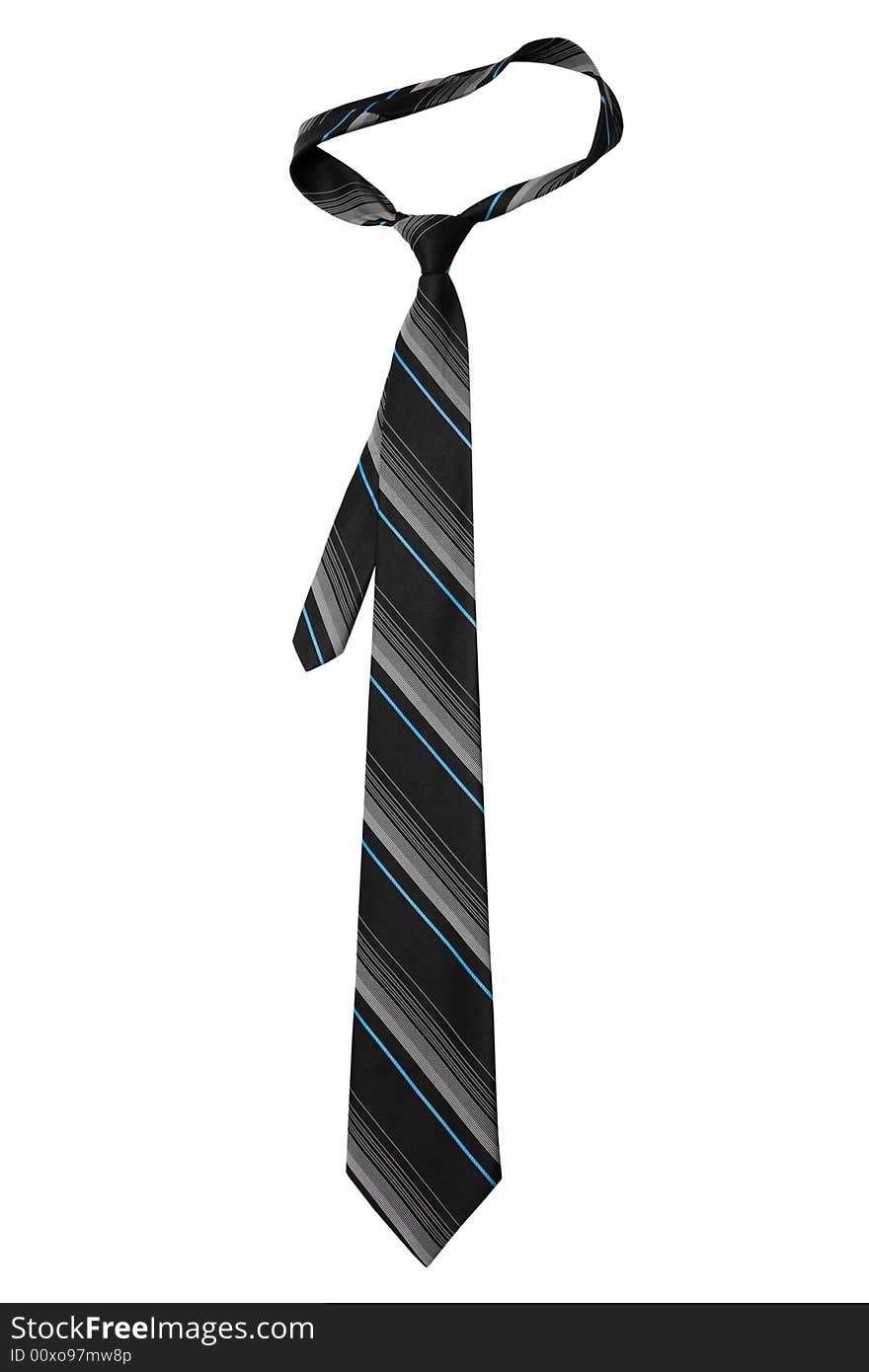 Fashionable striped necktie on a white background