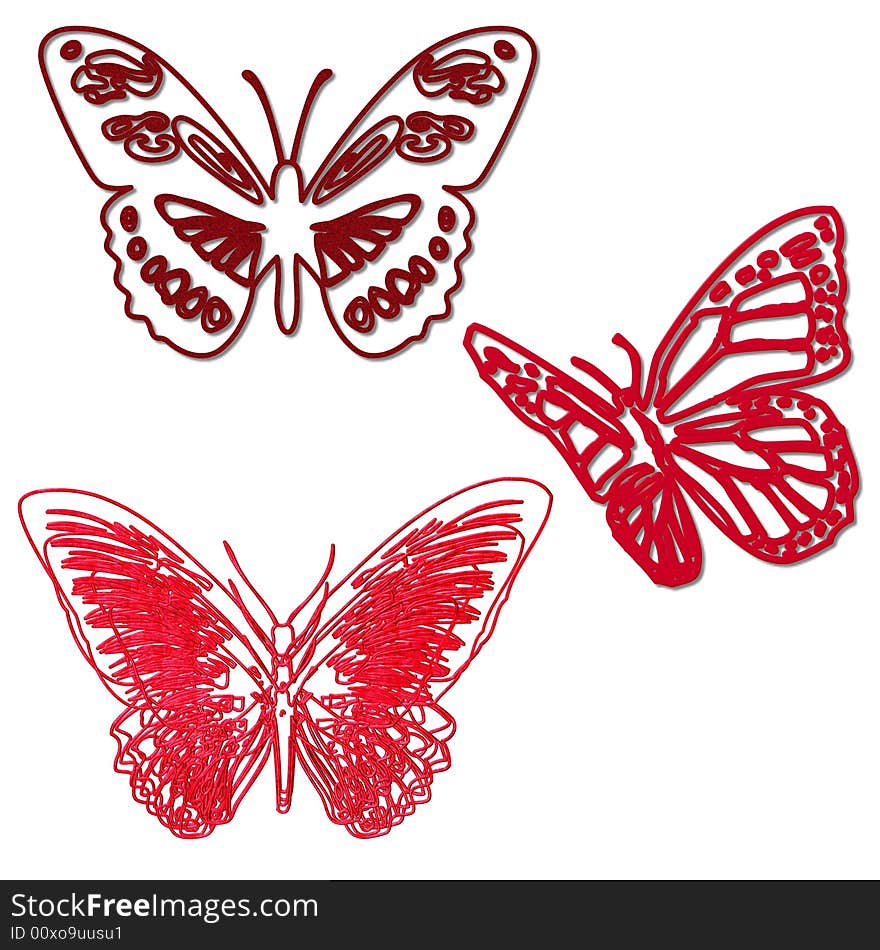 Butterflies outline red