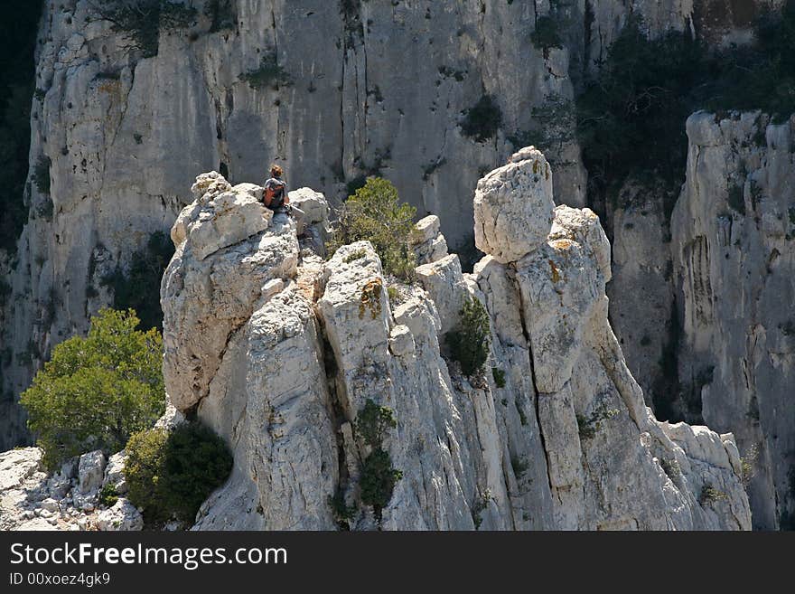 Climber on top in the calanques de cassis. Climber on top in the calanques de cassis