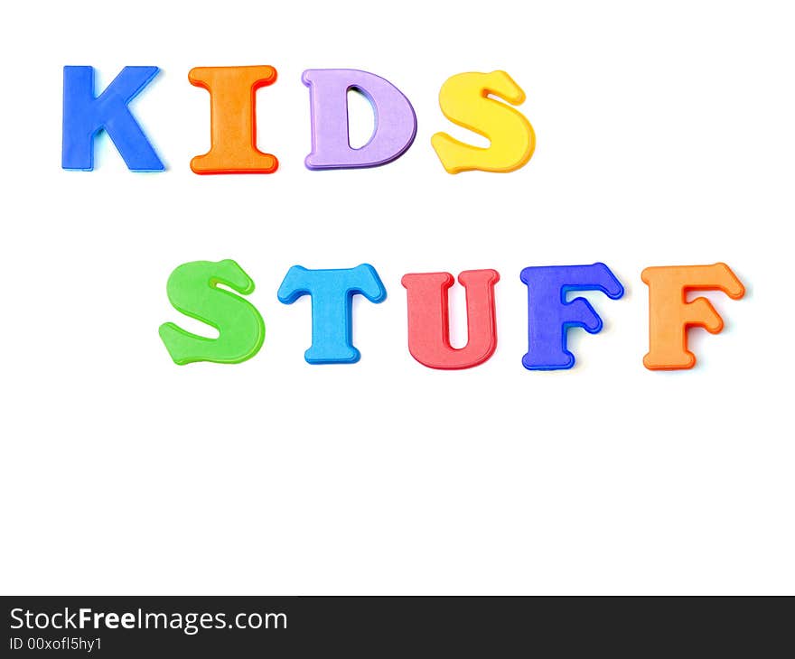 Colored letters spelling the words Kids Stuff