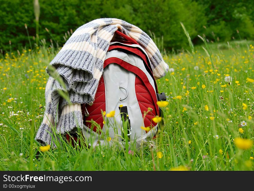 Backpack and sweater