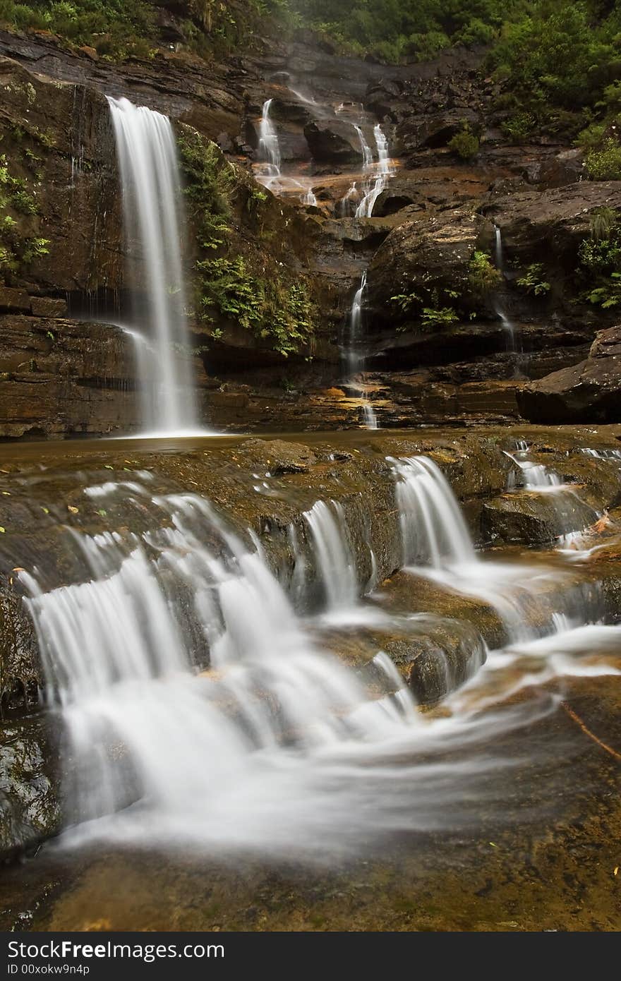 Beautiful waterfall in vertical composition. Wenworth Falls, Blue Mountains - National Park, NSW, Australia