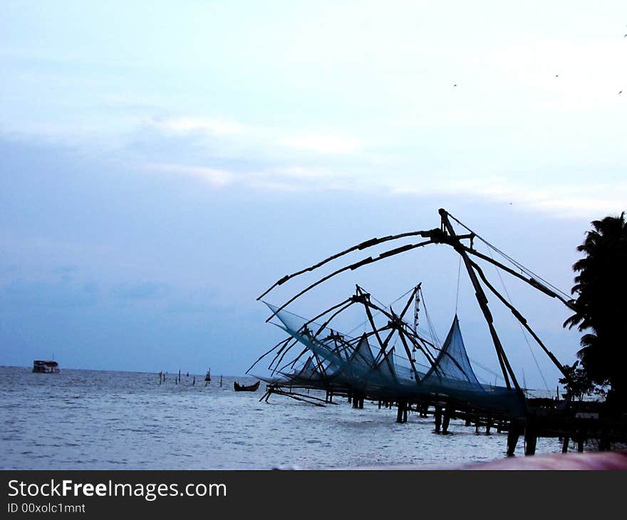 Ancient fishing methods using swiveling nets at coastal south India. Ancient fishing methods using swiveling nets at coastal south India