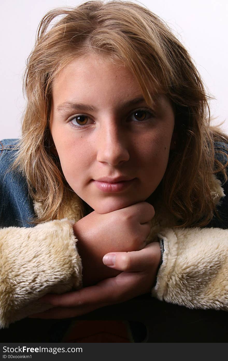 Teenage female model on a white background. Teenage female model on a white background