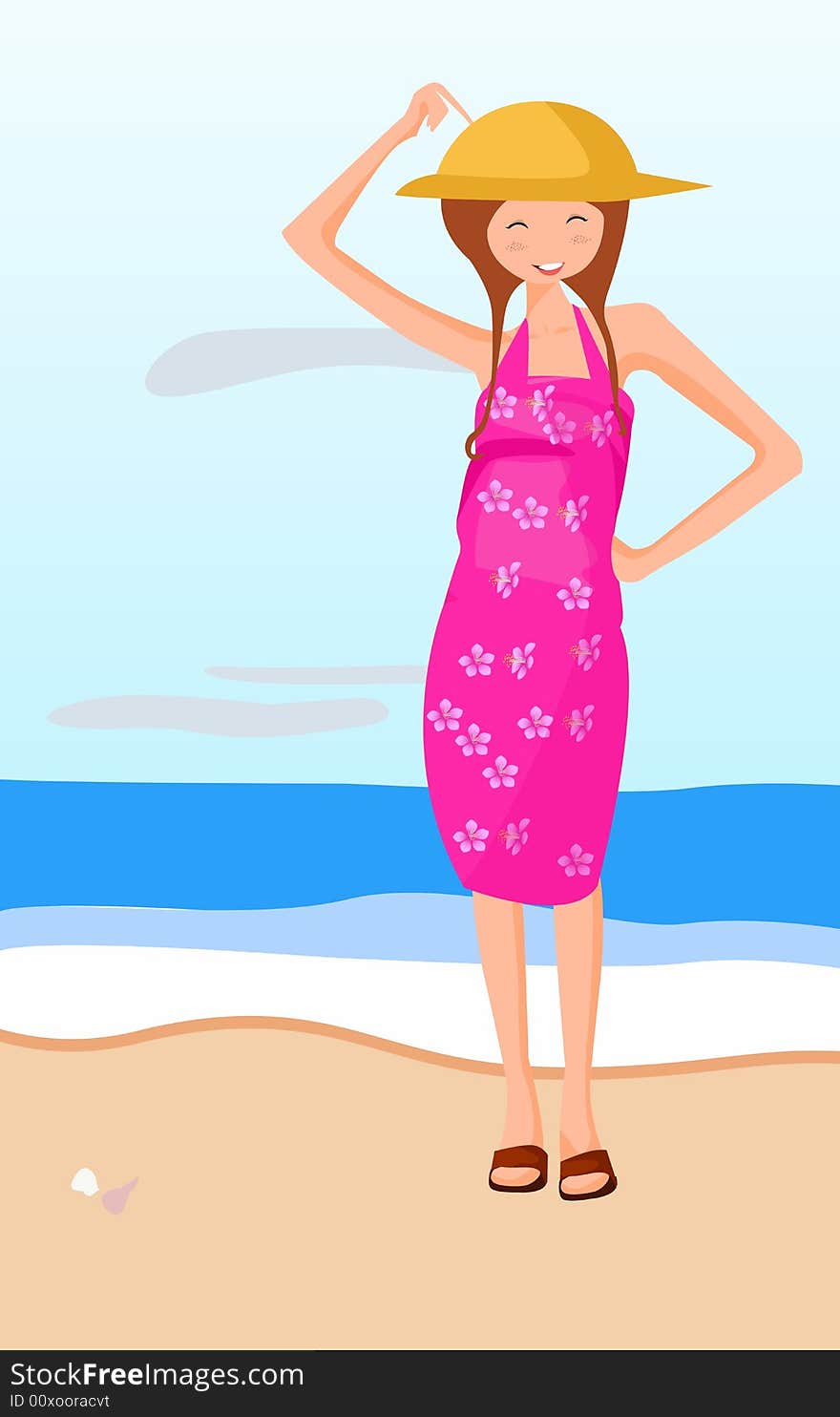 A little girl on the seaside,vector illustration