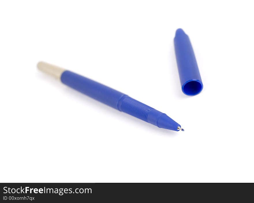 Blue office pen isolated at white background. Blue office pen isolated at white background