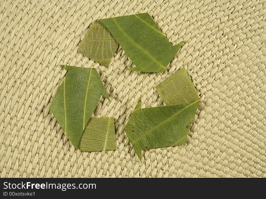 Recycling symbol, recycled symbol made from leaves on natural background, Mobius Loop. Recycling symbol, recycled symbol made from leaves on natural background, Mobius Loop