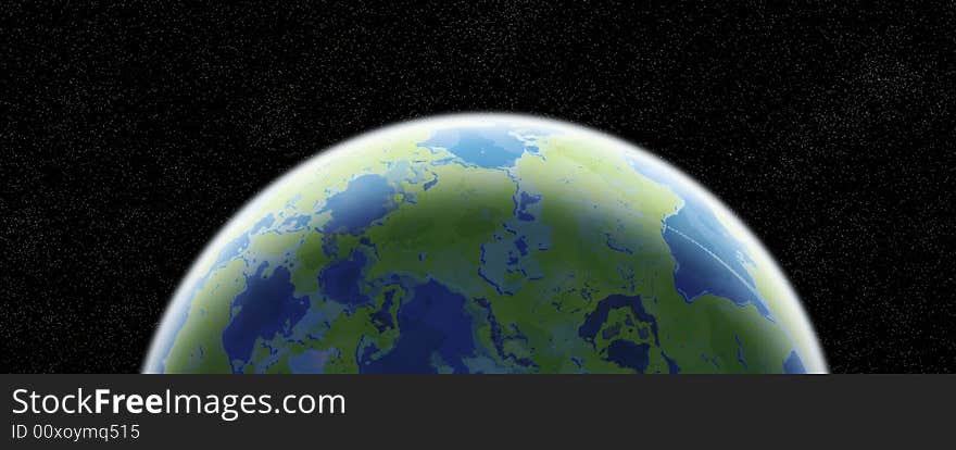 Earth Like Planet In Space With Small Stars - Illustration