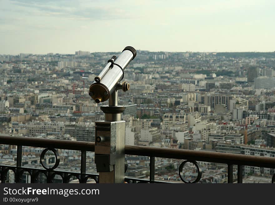 Pay Telescope on the third level of the Eiffel Tower, Paris, France. Pay Telescope on the third level of the Eiffel Tower, Paris, France