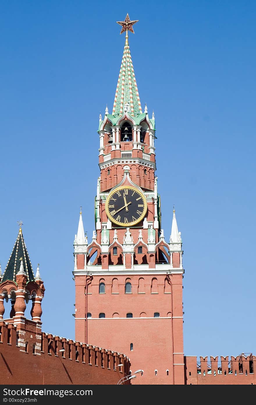 Kremlin tower with clock in Moscow