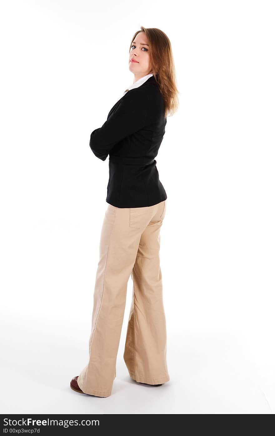 Serious business woman on an isolated white background. Serious business woman on an isolated white background