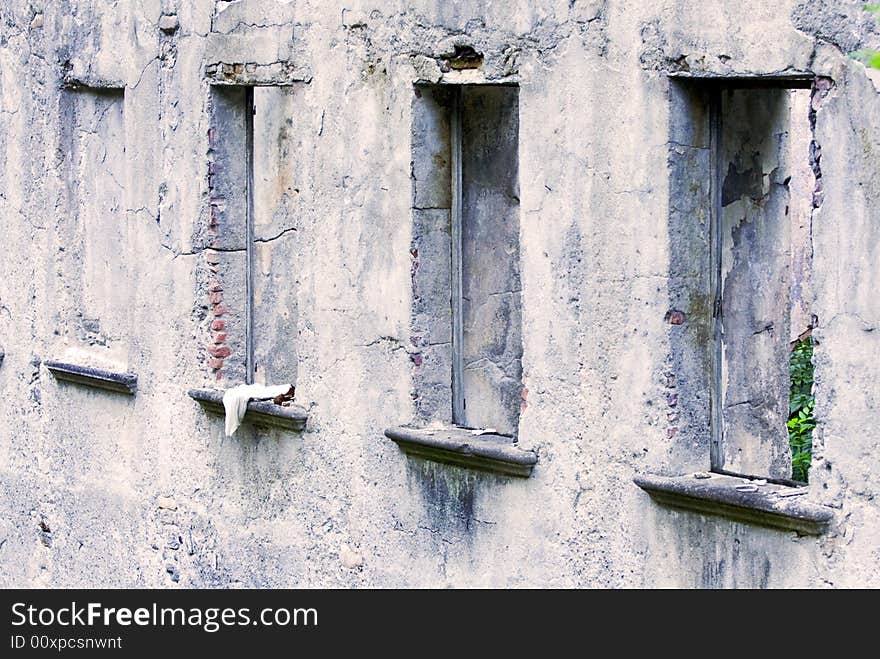 Four windows in an empty ruin. Four windows in an empty ruin