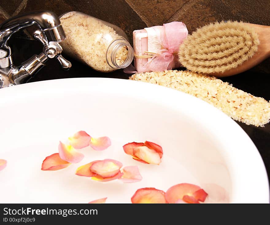 Bathroom Products Around A White Sink