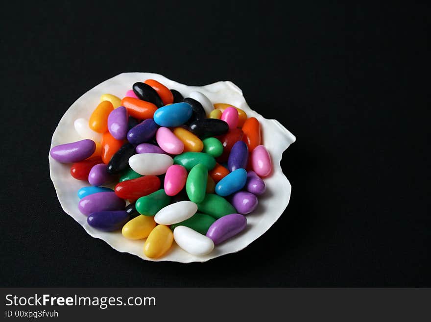 Jelly Beans in a small sea shell bowl. Jelly Beans in a small sea shell bowl