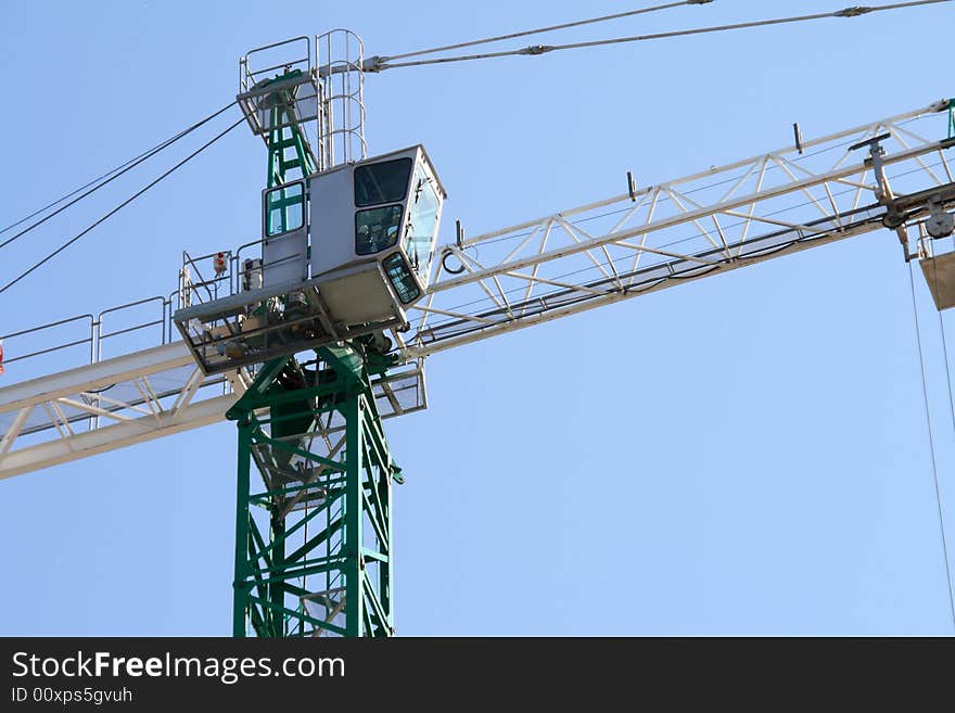 Cabin of old crane on sky