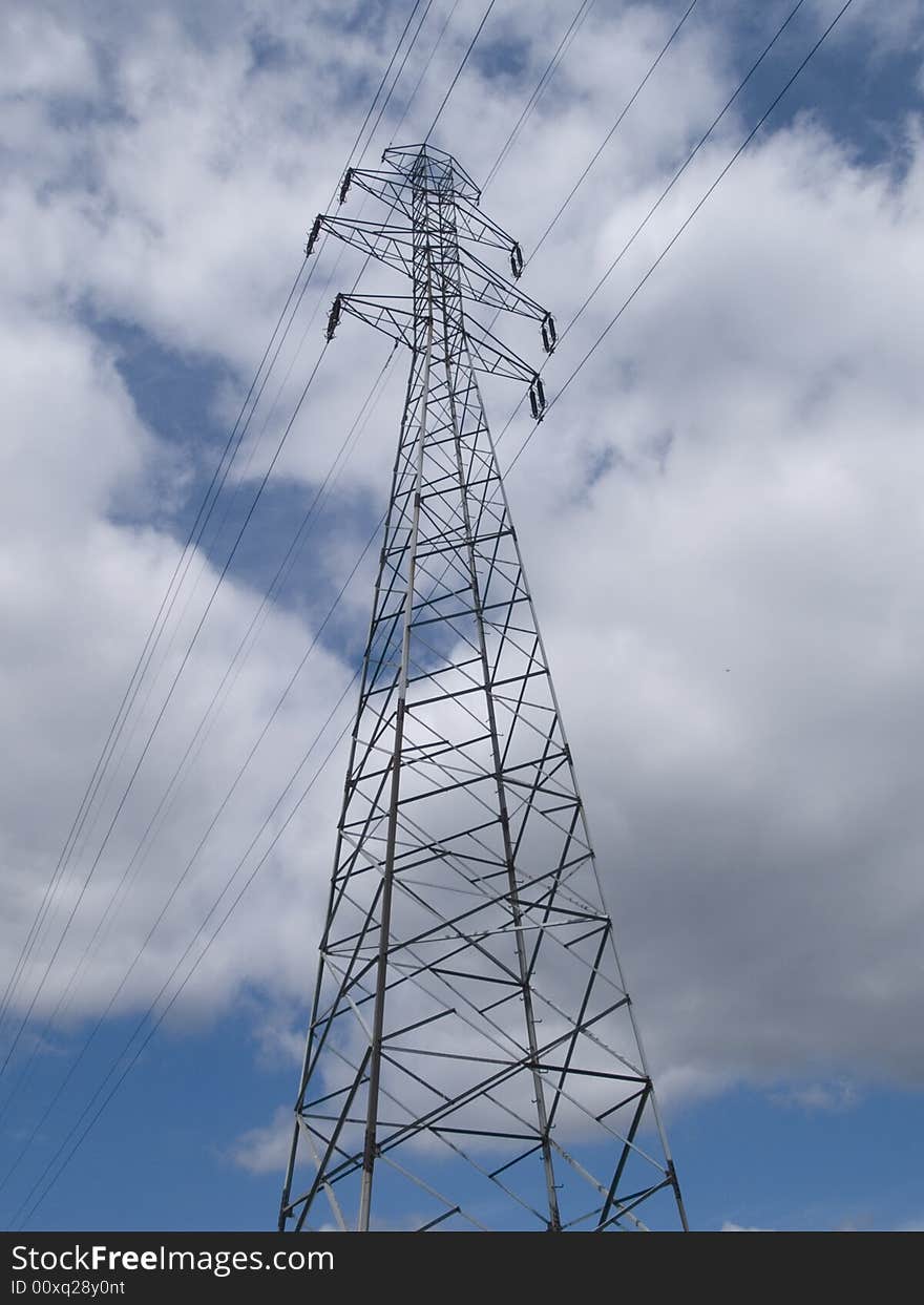 A power line on a blue sky. A power line on a blue sky