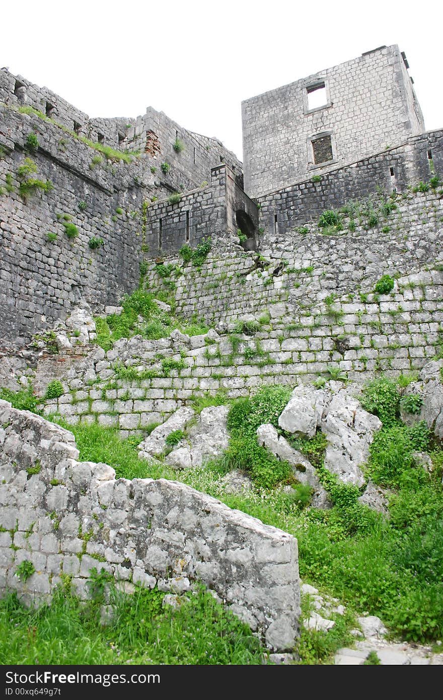 Remains of medieval military defensive fortress in harbor of Kotor, montenegro. Remains of medieval military defensive fortress in harbor of Kotor, montenegro