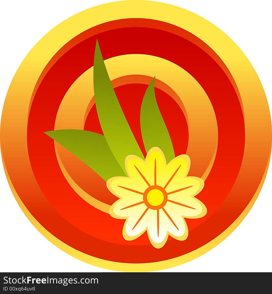 Design Color Floral Button With Flower And Leafs