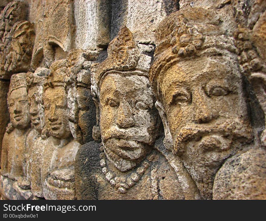 Stone faces at Borobudur, Indonesia