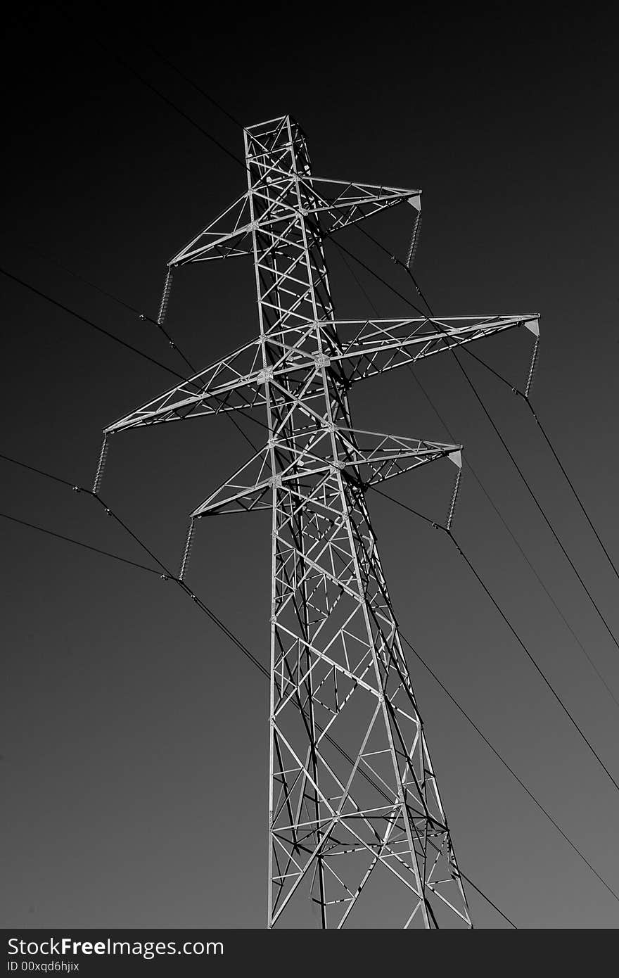 Black and white Power pylons  and lines