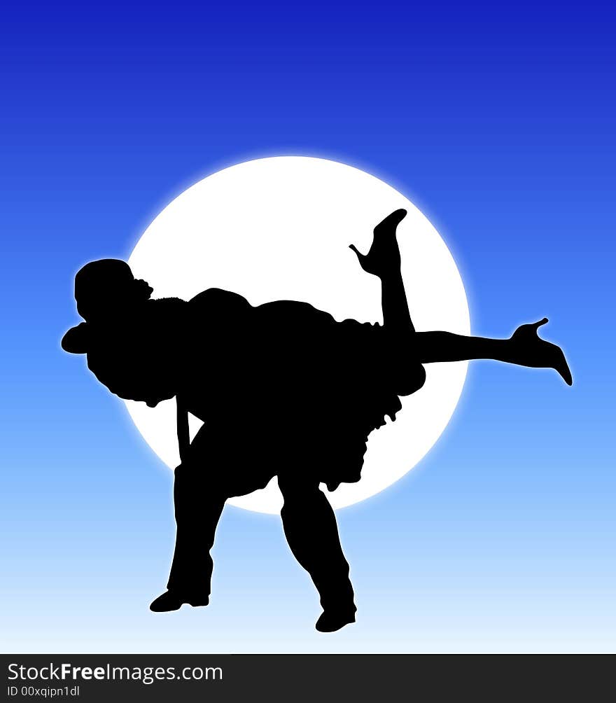 Silhouette illustration of young couple ballroom dancing. Silhouette illustration of young couple ballroom dancing