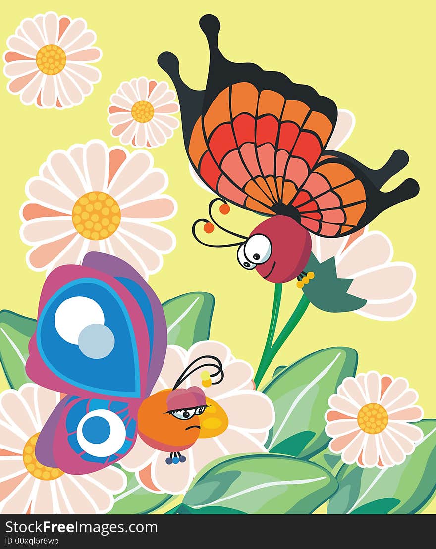 Vector illustration of butterflies in flowers. Vector illustration of butterflies in flowers.