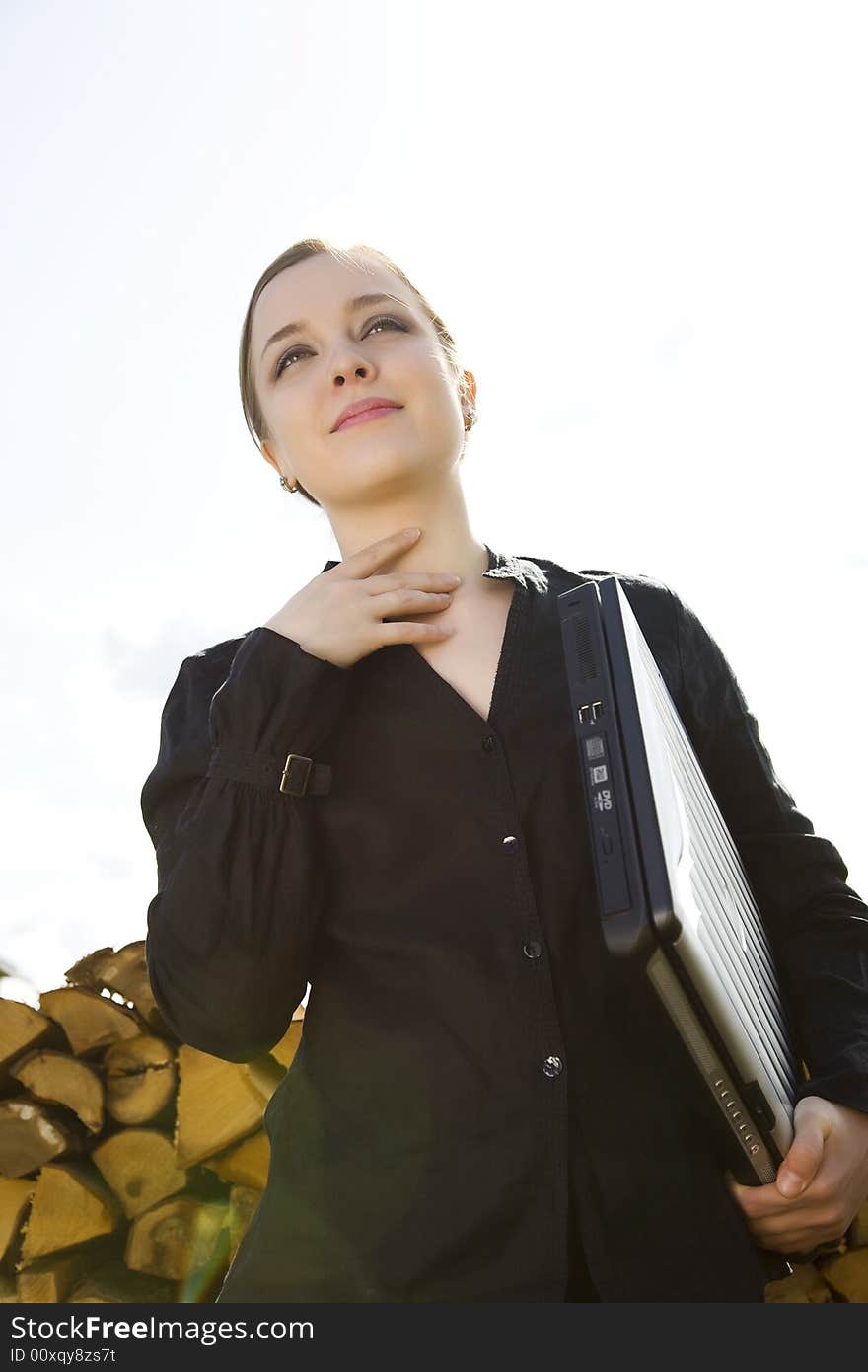 Student Woman With Laptop Computer